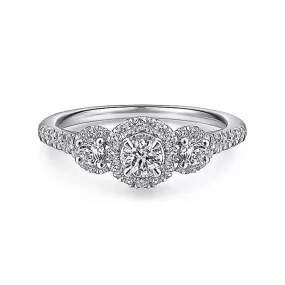 0.71ctw Three-Stone Diamond Engagment Ring - White Gold