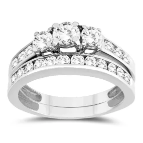 1 1/2 Carat TW Three Stone Diamond Bridal Set in 10K White Gold