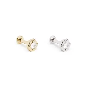 14K Gold Diamond Hexagon Stud