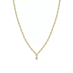 14k Small Square Oval Link Dangling Diamond Bezel Necklace