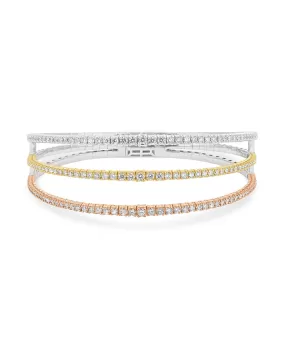 14K Tri-Tone Gold Diamond Flexible Bangle Bracelet