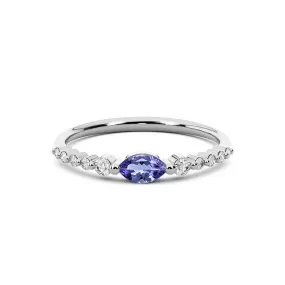 14k White Gold 0.30ct ttw Diamond & Tanzanite Marquise Stackable Ring