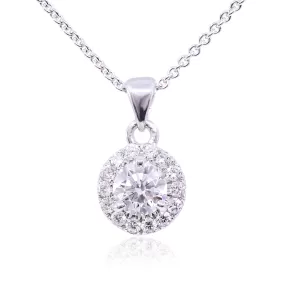 14K WHITE GOLD 0.49 CARAT ROUND DIAMOND HALO PENDANT NECKLACE - 0.67CTW