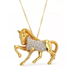 18K yellow gold solid vintage unicorn diamond pendant and pin Singapore chain-11385