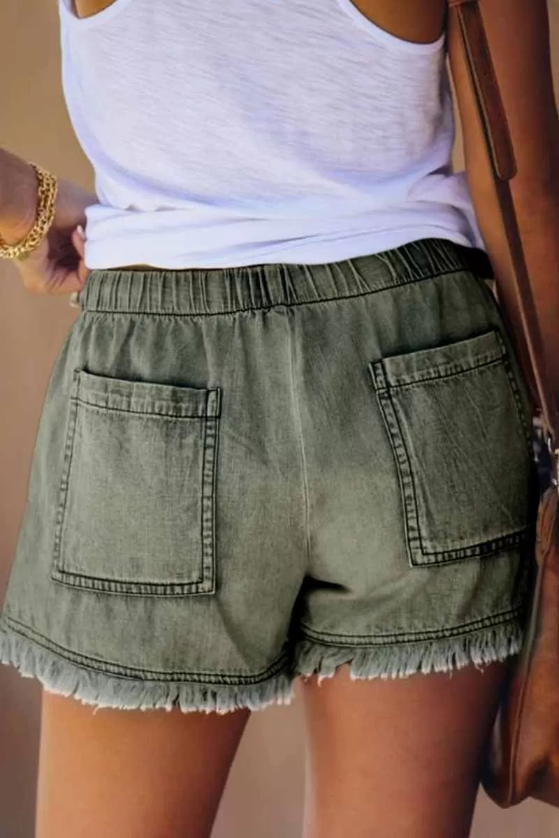 Adjustable Tassel Pockets Design Denim Shorts(4 Colors)