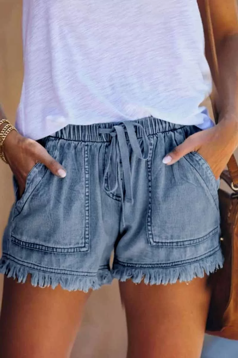 Adjustable Tassel Pockets Design Denim Shorts(4 Colors)