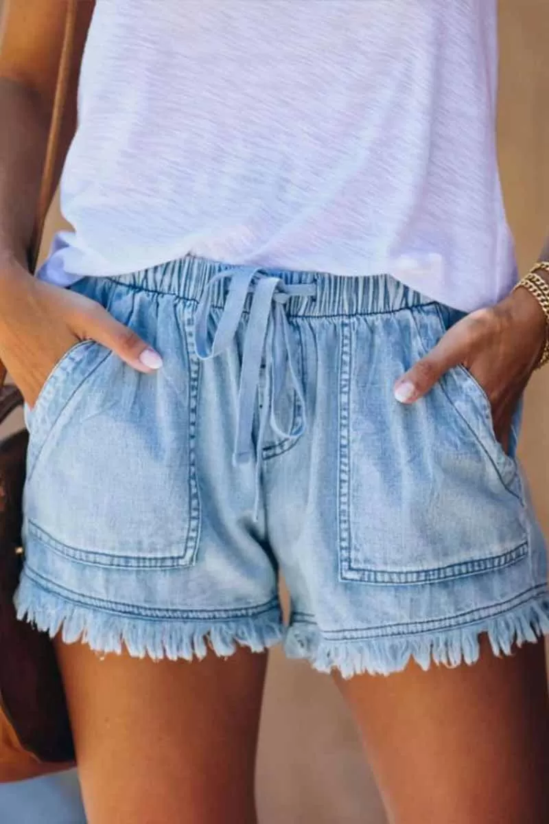 Adjustable Tassel Pockets Design Denim Shorts(4 Colors)