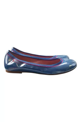 AGATHA RUIZ DE LA PRADA Girls Patent Leather Azul Blue Ballet Pumps (34)