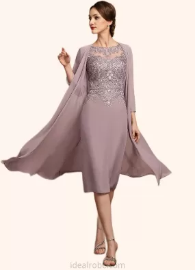 Ayana Sheath/Column Scoop Neck Knee-Length Chiffon Lace Mother of the Bride Dress With Beading Sequins STK126P0014666