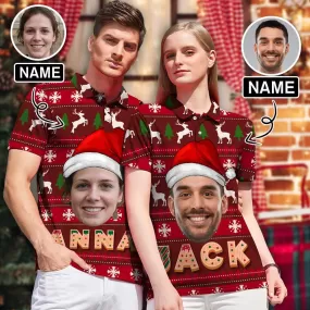 Custom Face&Name Chriatmas Couple Matching Polo Shirt