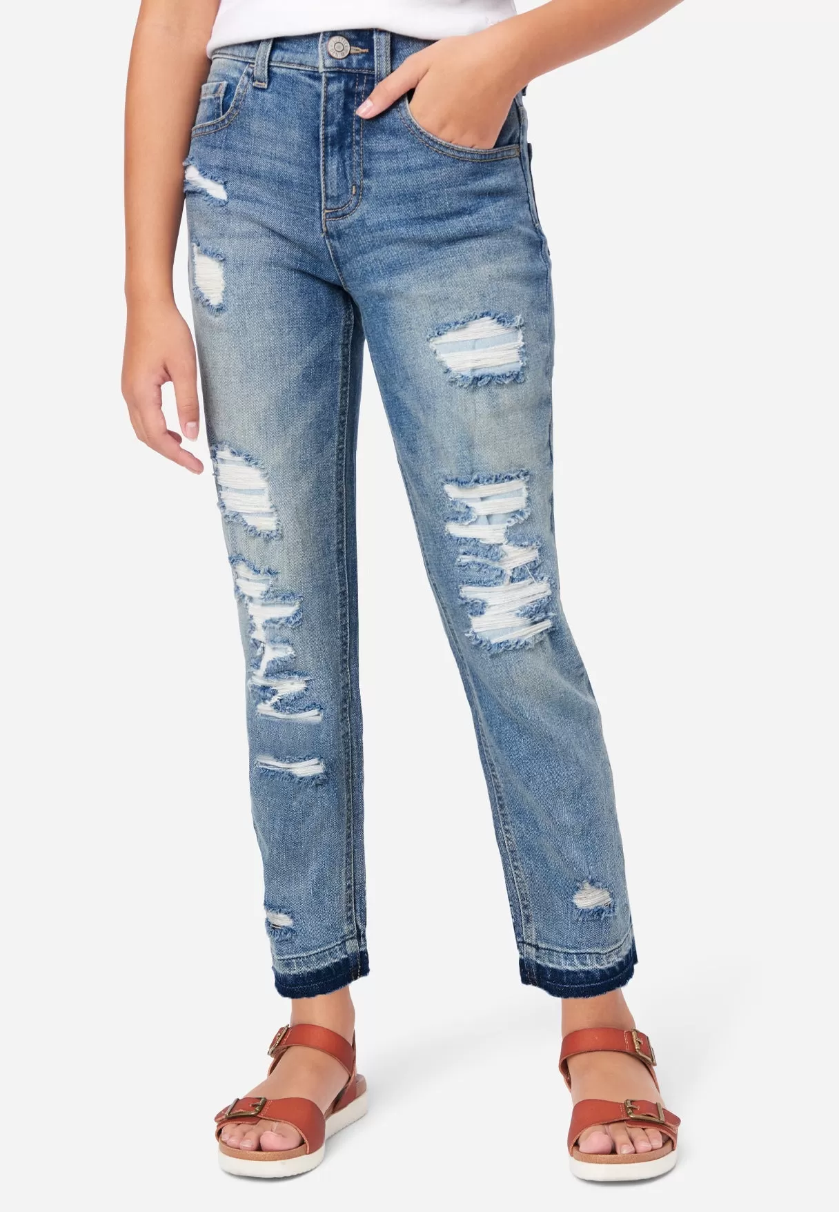 Destructed Mini Mom Jeans