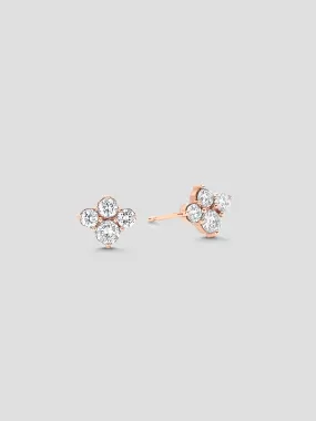 Dujour 4 Diamond Cluster Rose Gold White Diamond Stud Earrings