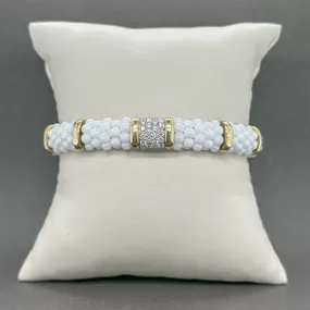 Estate Lagos SS 18 0.40ctw H-I/SI1 Diamond White Ceramic Caviar Bracelet