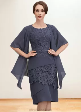 Leah Sheath/Column Scoop Neck Knee-Length Chiffon Lace Mother of the Bride Dress STK126P0014591