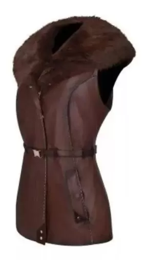 M270COC - Cuadra brown western fashion rabbit leather jacket for women