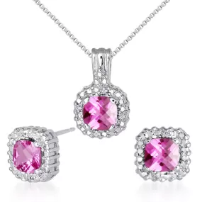 Pink Sapphire Pendant Earrings Set Sterling Silver 4.50 Carats